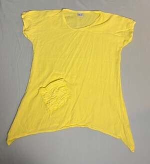 Oh My Gauze! Short Sleeve Tunic Top with Shirred Patch Pocket Yellow